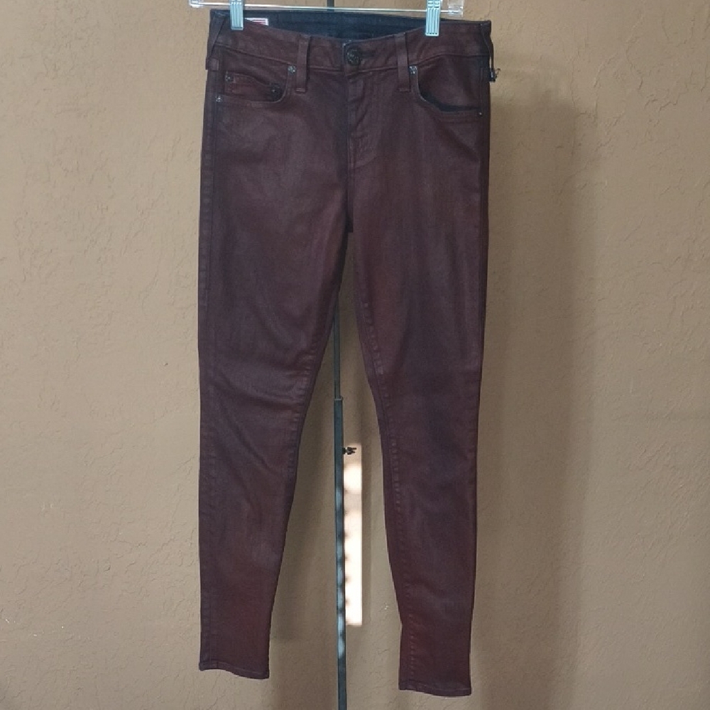 True Religion Women's Halle Super Vixen Skinny Red Coated Jeans Size 28